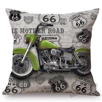 Classic Us Route 66 Vintage Motorcycle Poster Art Home Decorative Pillow Cover Retro American Style Cotton Linen Cushion Covers