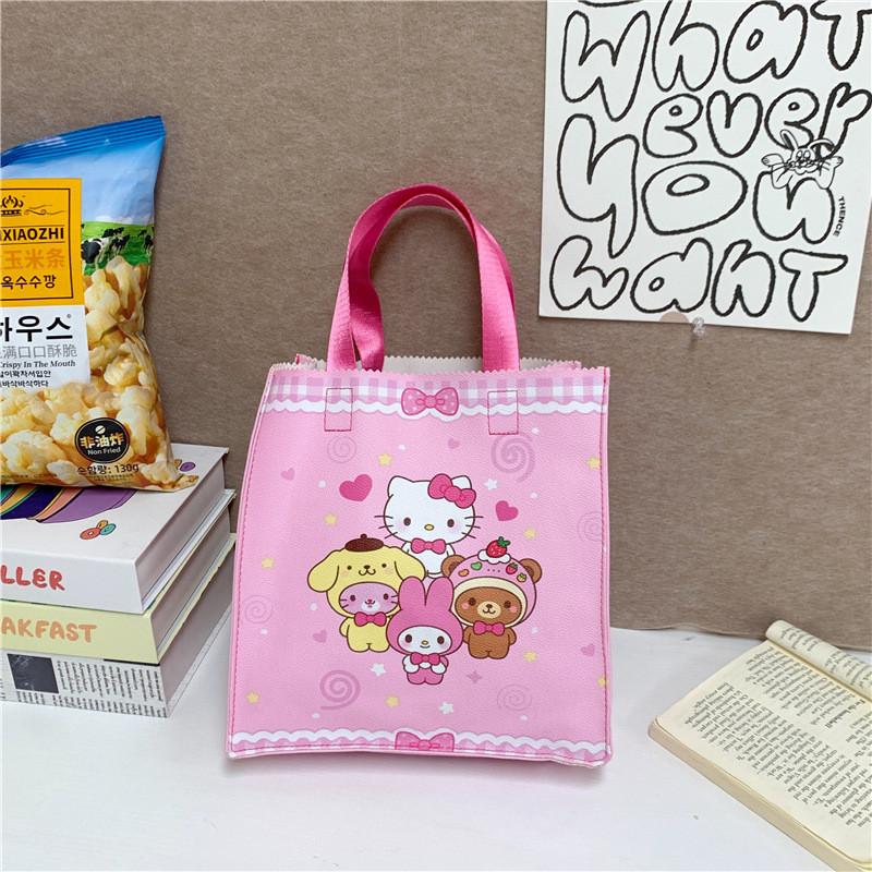 Сумка-тоут с принтом Hello Kitty Labubu из полиуретановой кожи для повседневного использования, большая вместимость