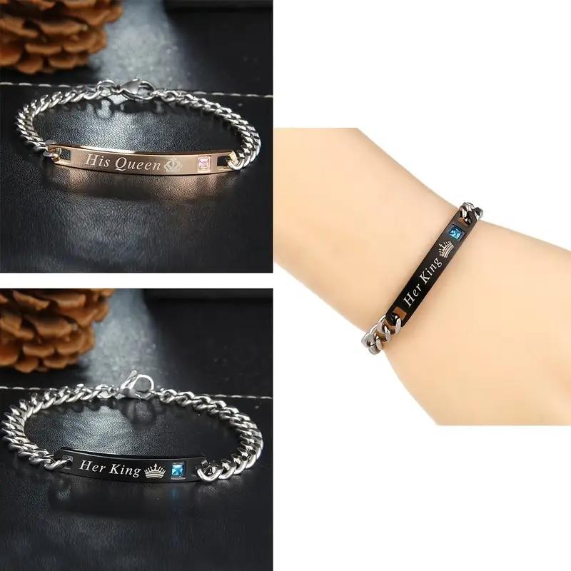 2pcs/Set Couple Bracelets Gift For Lover For Women Men Jewelry Matching Fashion Lovers His Queen Her King