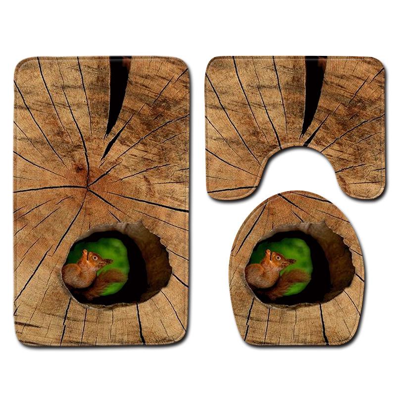 Tree Hole 3D Toilet Floor Mat Animal Bathroom Non-Slip Mat Toilet Three-Piece Carpet Pattern Can Be
