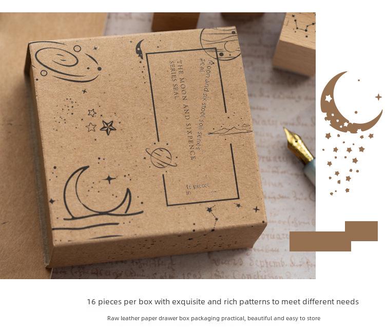 Mr. Paper Moon & Sixpence Wooden Stamp Set - 16 DIY Stationery Pieces