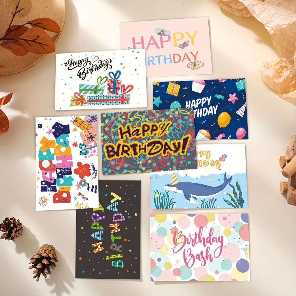 1 Set (24pcs) Birthday Greeting Card Creative Set–12 Birthday Gift Cards with Envelopes, Blessing Stamping Cards,and Birthday Party Blank Sticky Notes