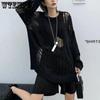 Women's Ripped Knitted Sweater Hollow Out Thin Long Sleeve Top Gothic Dark Style Y2k Casual Jumper Loose Sun Protection Clothing