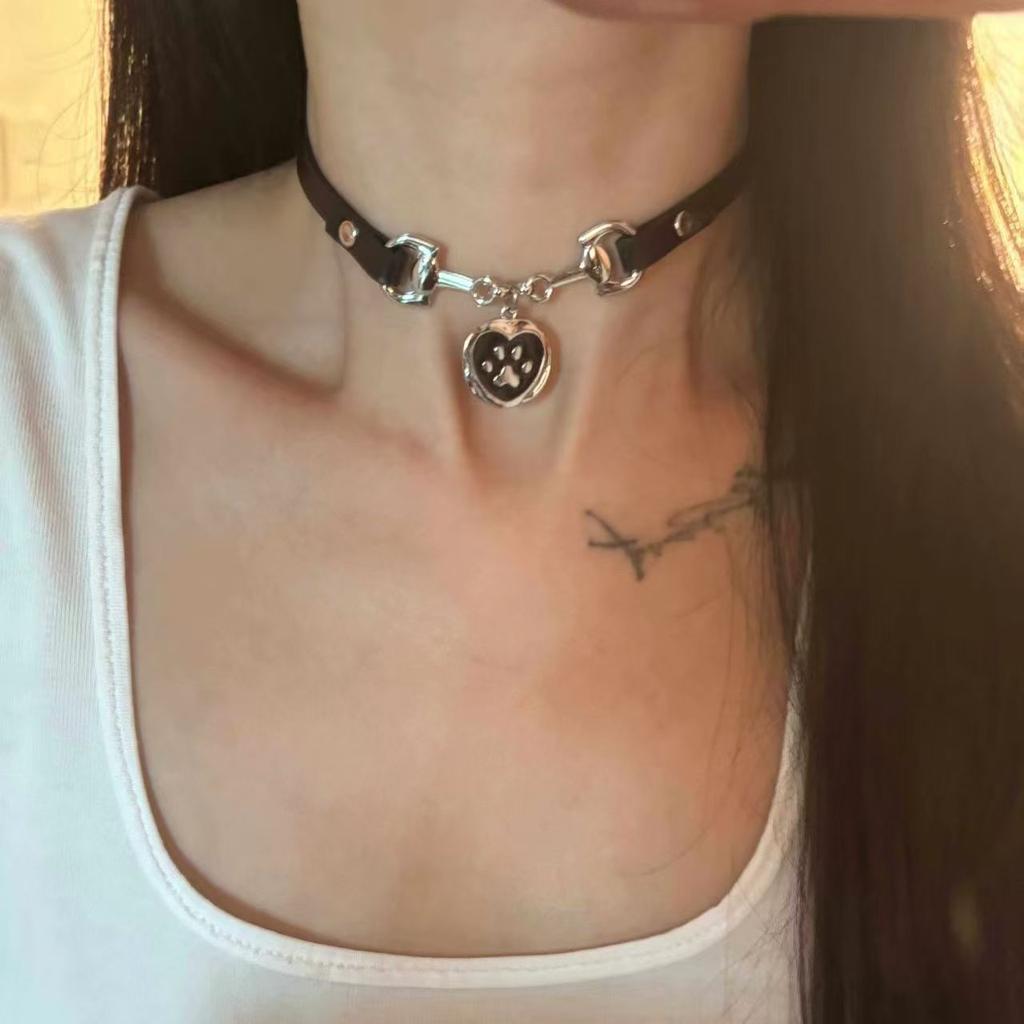 Y2K Готический Многослойный Ретро Коричневый Искусственная Кожа Заклепка Подвеска Ожерелье Женский Нежный Чокер Звезда Черное Сердце Панк Ювелирные Изделия