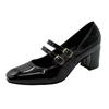 Elegant Women's Chunky Heels Mary Jane Shoes Patent Leather High Heels Party Shoes Square Toe Double Ankle Strap Pumps for Women