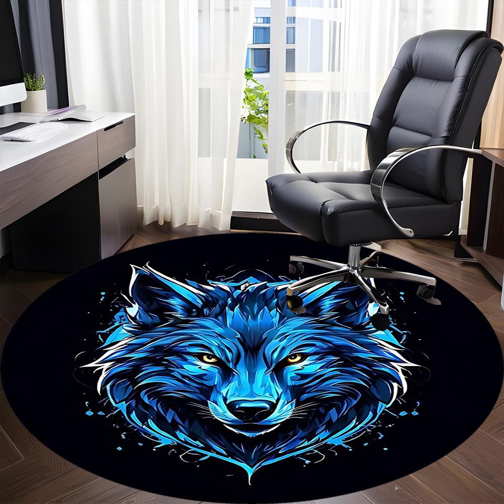 1pc Wolf Head Chair Carpet for Office, Round Non-Slip Durable Large Size Office Carpet, Suitable for Office, Beautiful Decoration
