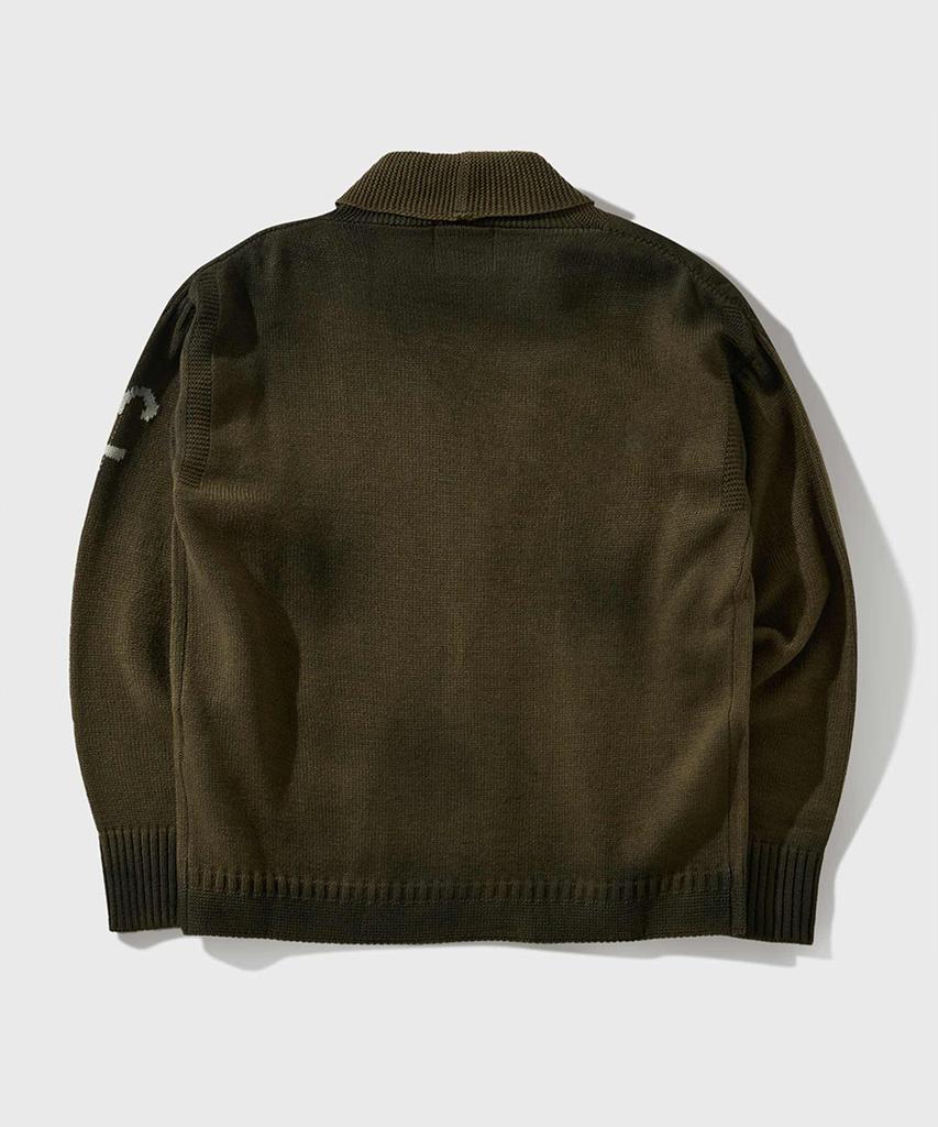Ffeff Studio Vintage Washed Ffeff Logo Shawl Collar Cardigan (Khaki)