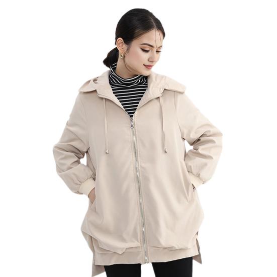 Осенне-весенняя женская куртка с коротким передом, длинной спинкой, разрезом по низу, капюшоном, застежкой-молнией, кардиганом, ветрозащитным пальто для путешествий, кемпинга