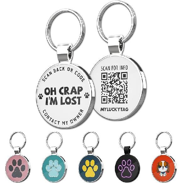 MYLUCKYTAG QR Code Pet ID | Personalized Dog & Cat Collar Tag | Online Profile with tant Scanned Location Alert Email