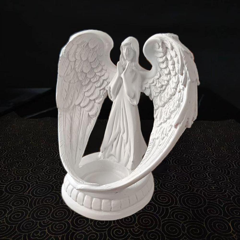 White Resin Carved Figure Candle Holder Decor Outdoor Courtyard Corner Accent Decor