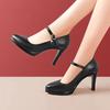 7 9 11 13 Small Size 32-43 Shallow Thick Bottom Genuine Leather Shoes Platform Pumps 2025 Block High Heels Shoes Model Office