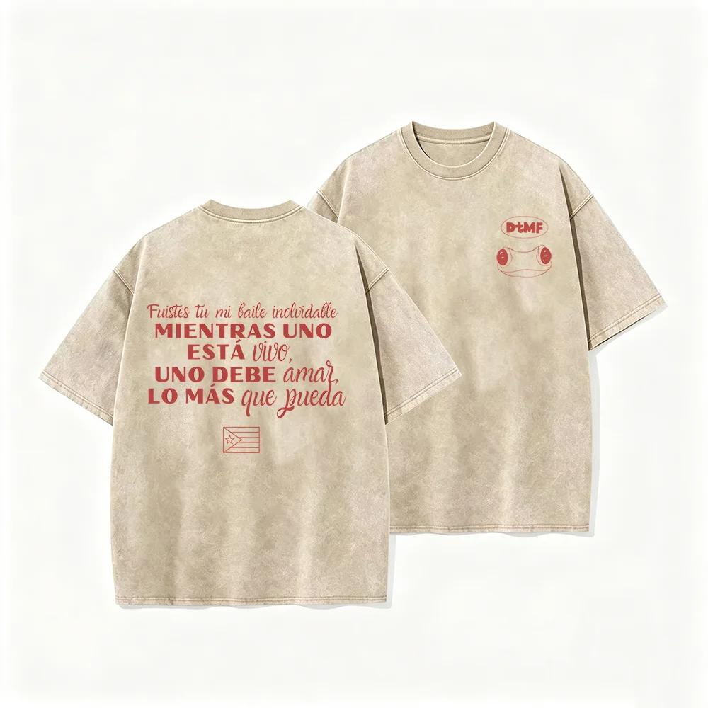 2026 Vintage Washed Beige T Shirt Retro Spanish Text Flag Graphic Unisex Casual Streetwear Tee