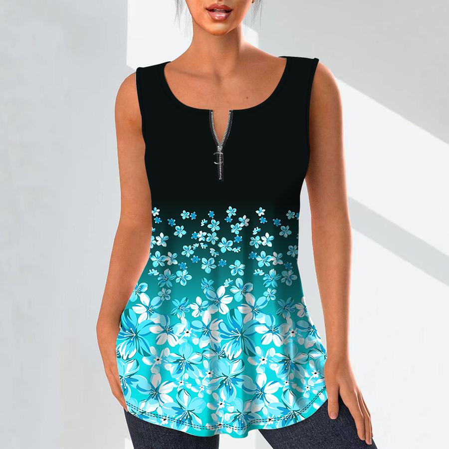 Женская мода, рубашки с v-образным вырезом, повседневные топы, футболка, женский жилет с 3D красным маленьким цветочным принтом, блузка без рукавов больших размеров, топы на бретелях