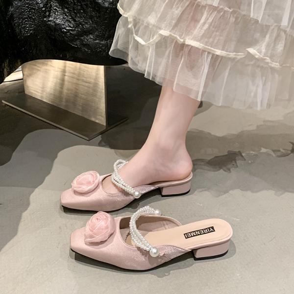 Модные мюли для женщин 2025, квадратный каблук, закрытый носок, туфли на низком и высоком каблуке, женские шлепанцы с блочным каблуком, цветочные