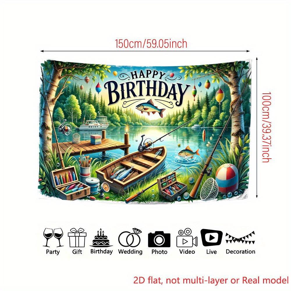 2D plane, 1 piece of birthday celebration fishing background, suitable for living room, bedroom and office