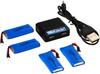 Charger 1-to-4 with 500mAh LiPo Batteries Set – Compatible with Hubsan X4, V252, Syma X5C, JJRC – 42x20x8mm – Blue