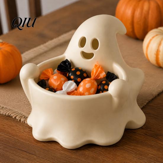 Ghost Snack Container 3D Printed Halloween Bowl, Trick or Treat Candy Theme Ornament Serving Decorative Storage Tray Dish, Party Supplies Versatile