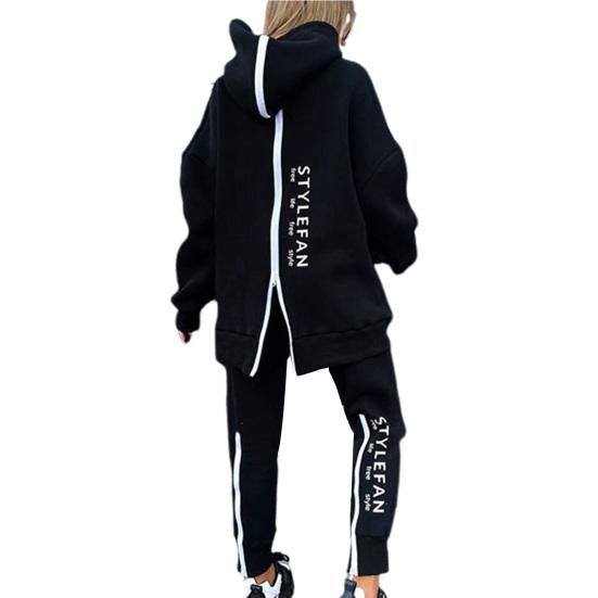 Two Wear Ways Hooded Women Outfit Two Piece Set Letter Printing Back Zipper Sweatshirt Pants Set Female Clothing