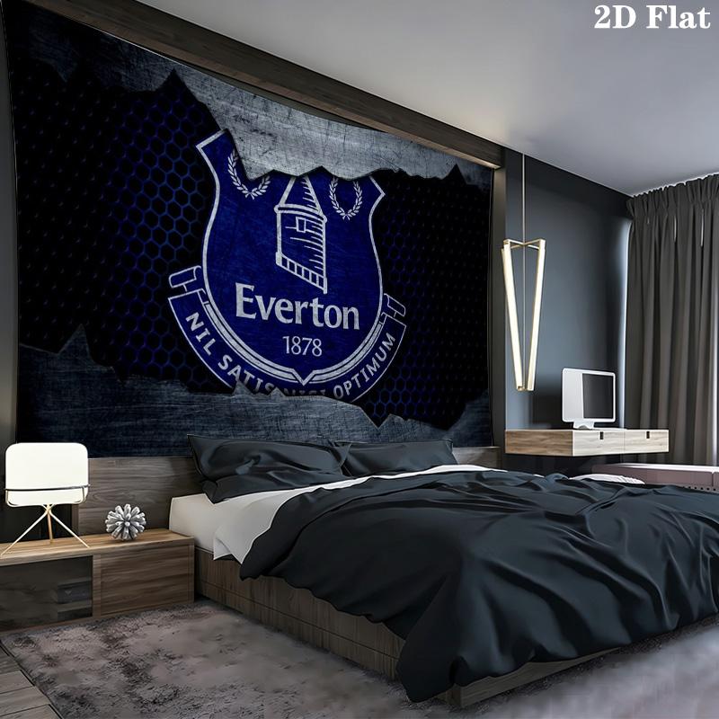 Everton F.C Football Club Glossy Shield Tapestry, Soccer Team Crest Pattern Wall Hanging for Fan Room
