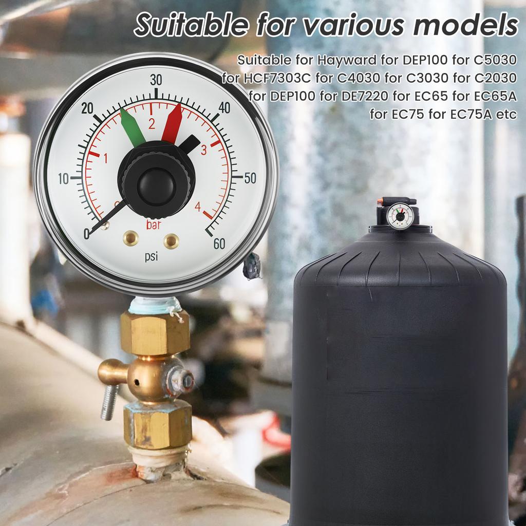 2/4 шт. Манометр давления фильтра для бассейна от 0 до 60 фунтов на кв. дюйм 2-дюймовая шкала Точный манометр для контроля давления воды Метр Детали насоса воздушного компрессора