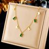 Gold Plated Butterfly Emerald Necklace, Stainless Steel Green Zircon Choker, Dainty Green Gem Jewelry for Women Gift