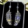 Elegant Long Feather Earrings Crystal Dangle Earrings Wedding Engagement Ear Jewelry Gift