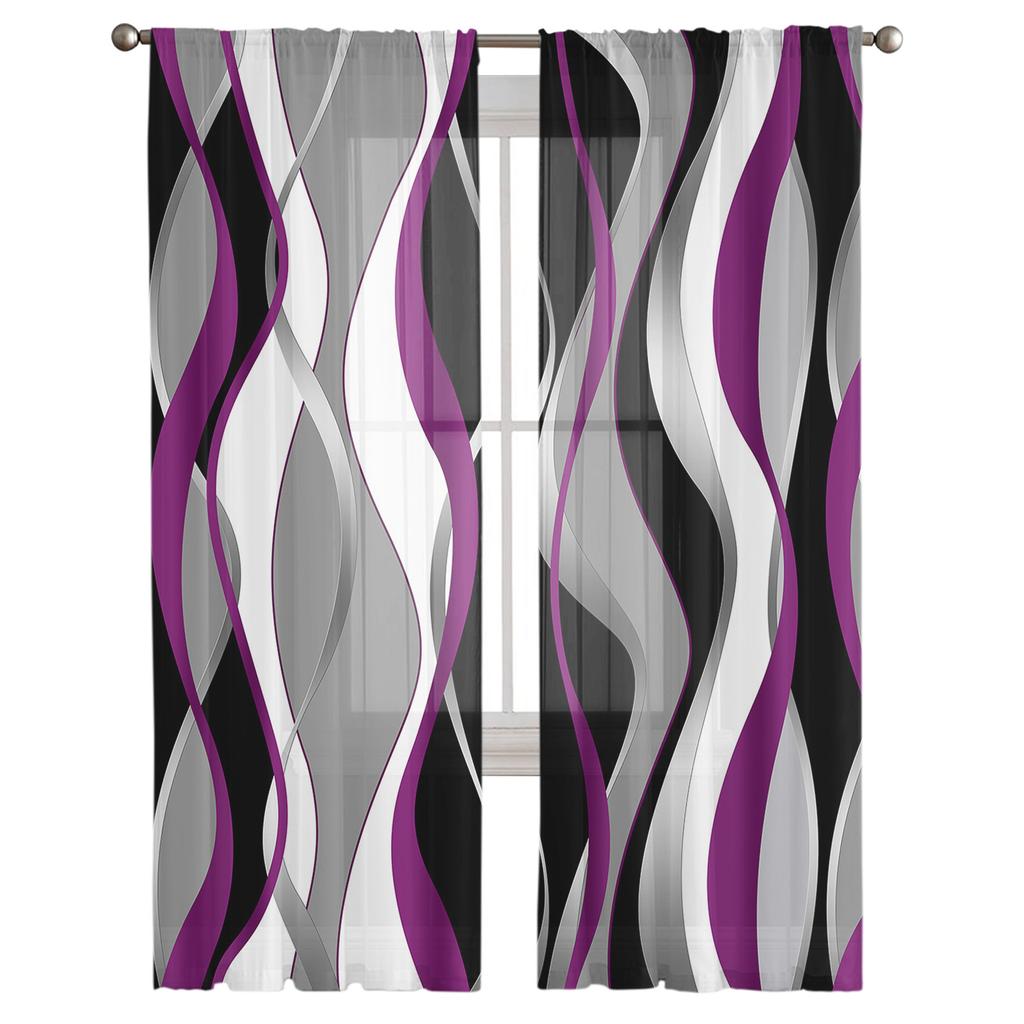 Стерео абстрактные линии градиент фиолетовый вуаль прозрачные шторы гостиная окно тюль занавеска кухня спальня шторы домашний декор