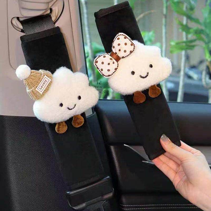 2pcs Cartoon Bow Cloud Seatbelt Shoulder Protector Cartoon Creative Car Seat Belt Shoulder Pad Protector Interior Accessories