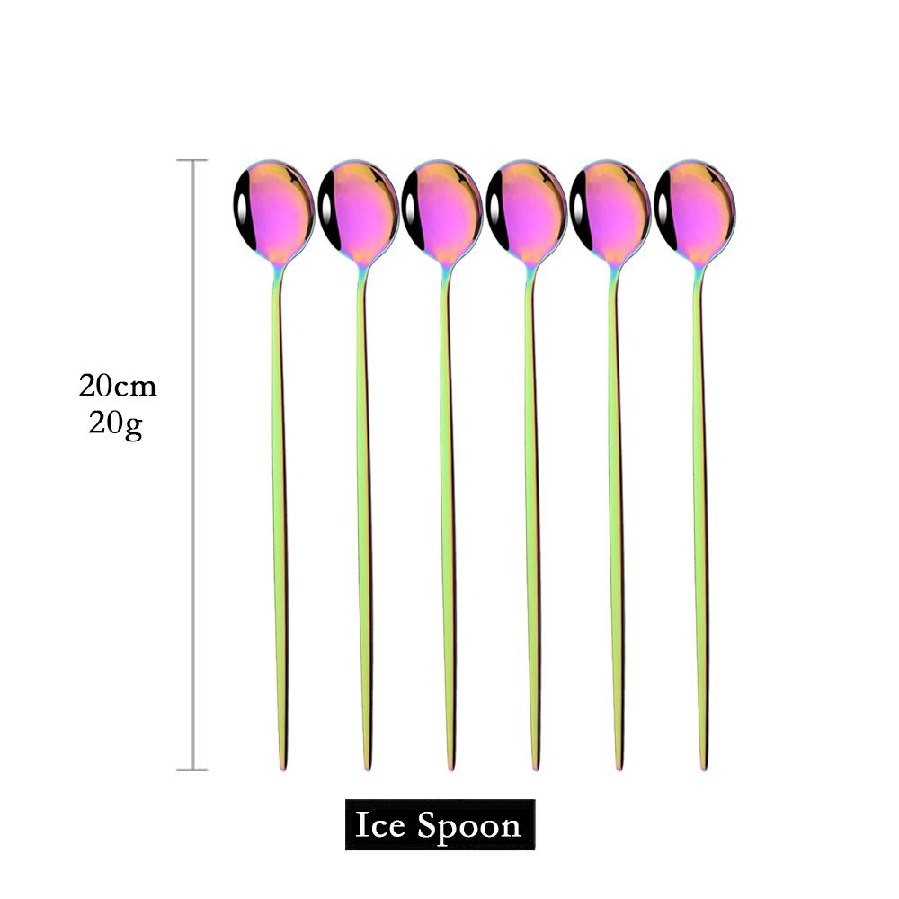 Набор столовых приборов с длинной ручкой для мороженого, красочная столовая ложка, барные ложки, набор столовых приборов для сока, кофе, кухонные принадлежности