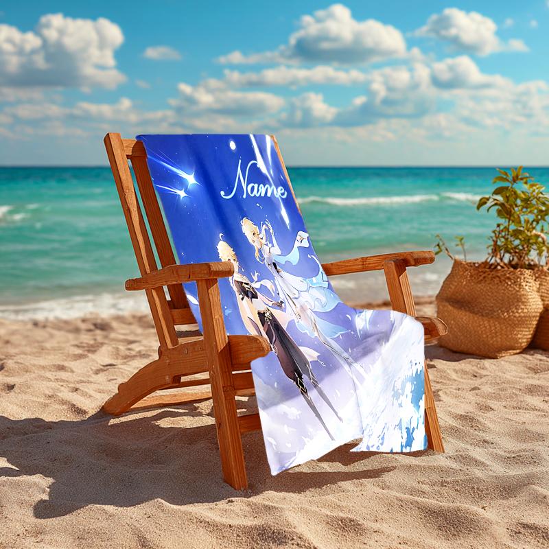Personalized customized proof beach towel with Genshin Impact characters pattern - soft, absorbent,quick-drying,perfect swimming,camping&bathing