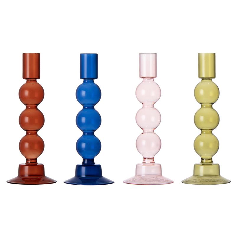 1PC Glass Candlestick Home Decoration Hydroponic Vase For Party Wedding Birthday Candle Stand Glass Crafts 20X8cm