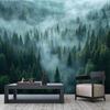 Foggy Forest Mural Wallpaper Misty Woodland Wall Mural Dark Green Pine Trees Mural Natural Landscape Wallpaper For Bedroom Living Room