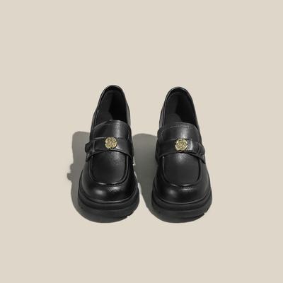 Натуральная кожа на плоской подошве для женской обуви Huizhou Su Yinyin, такие же мокасины с толстой подошвой увеличивают высоту черных маленьких кожаных туфель для женщин