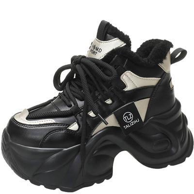 Модные теплые зимние сапоги для женщин 2024 года, зимняя обувь из плюша с хлопковой подкладкой, женские кожаные ботильоны на высоком каблуке 7 см, массивная обувь на платформе