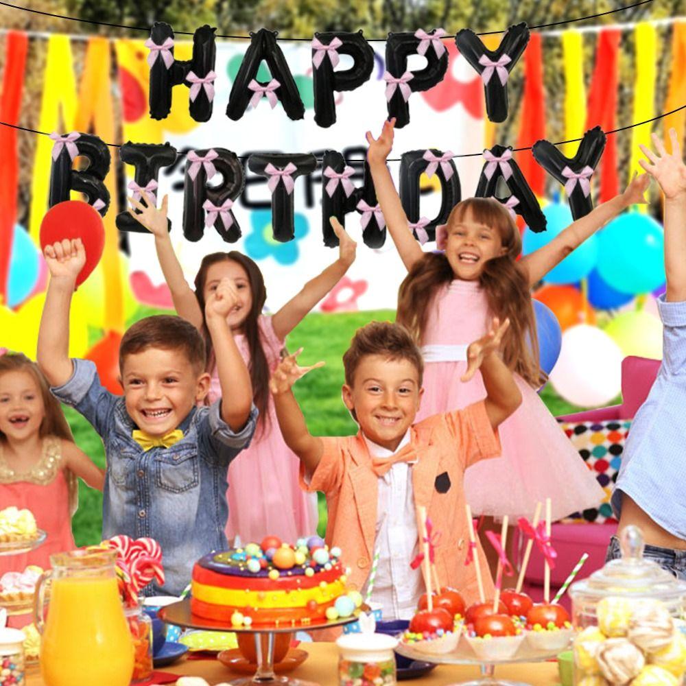 Balloon Set Happy Birthday Balloons Bow Ribbon Happy Birthday Letter Aluminum Foil Balloons  Party
