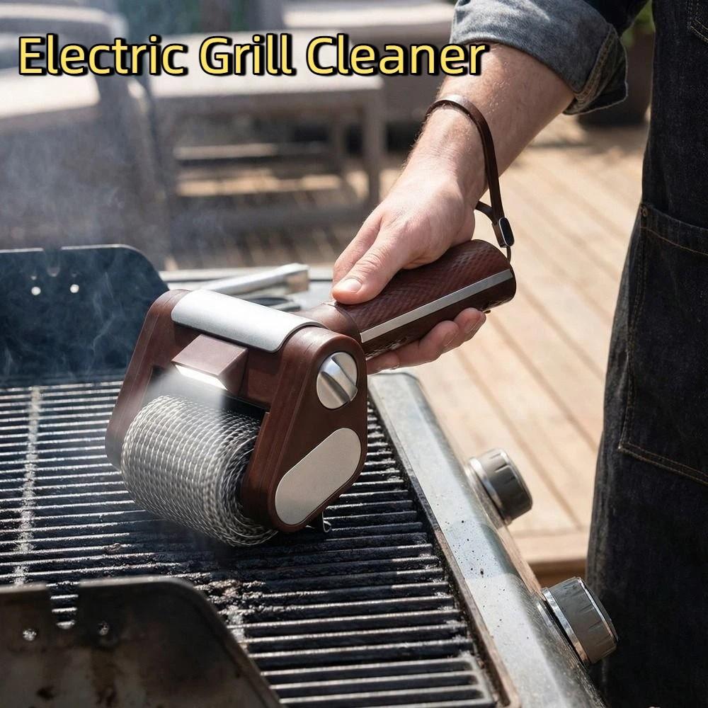 Stainless Steel Roller Grill Cleaner Brush with LED Light Barbecue Cleaner Tools  Outdoor Cooking