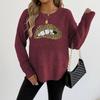 Leopard Print Embroidery Sequined Lips Personalized Round Neck Pullover Sweater for Women