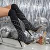 High-heeled Pointed Elastic Socks Rhinestone Pattern Fashion Fine Heels Outdoor Babes Sexy Women's Shoes