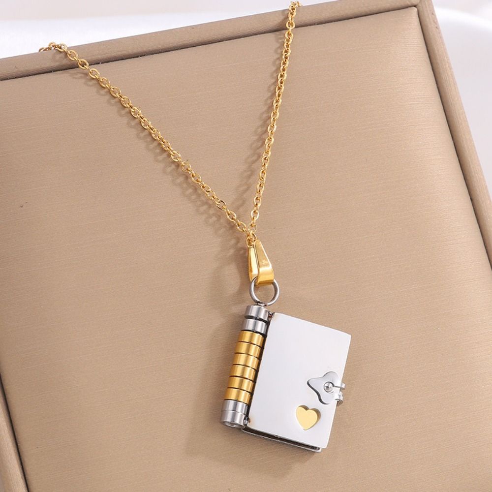 Openable Book Pendant Necklace Stainless Steel Lovers Choker Necklace Women's Sweater Chain  Couple