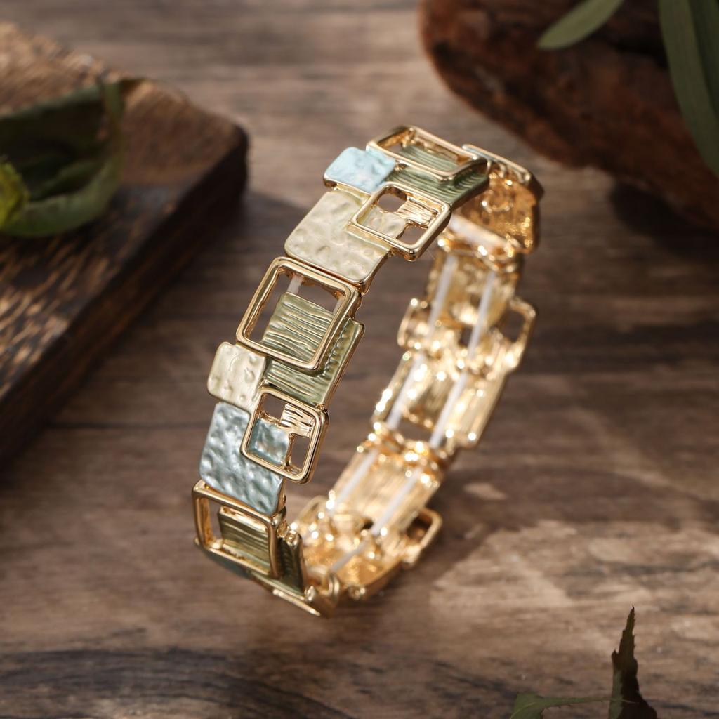 Цветной Геометрический Квадратный Набор Серьги-пусеты Браслет Ожерелье, Высококлассный Женский Ювелирный Набор Подарок.