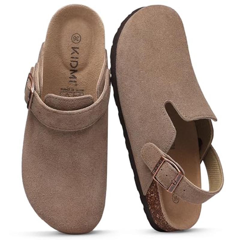 Fashion Litfun New Women's Clogs Slippers Cork Footbed Leather Lady Sandals With Adjustable Buckle Outdoor Comfort Fashion Women's Mules