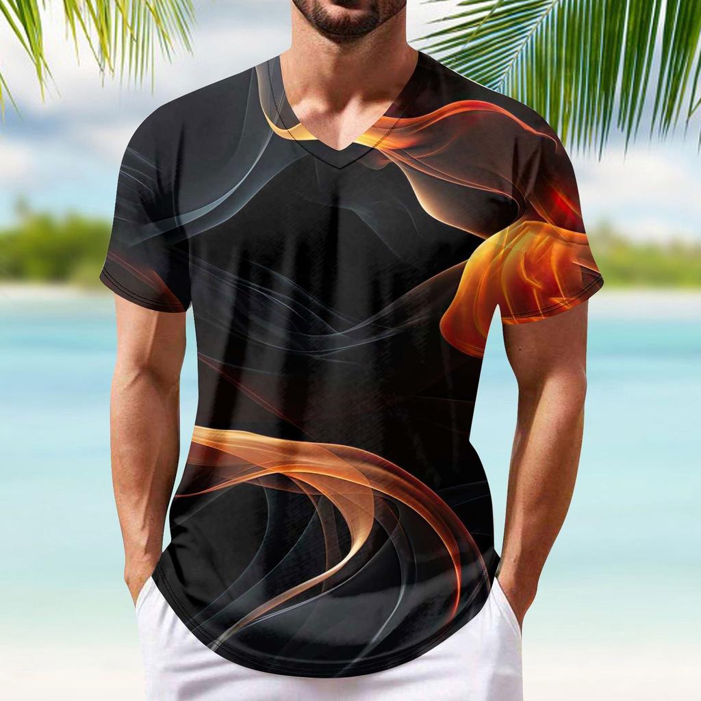 Летняя новая мужская популярная футболка с v-образным вырезом и короткими рукавами с принтом