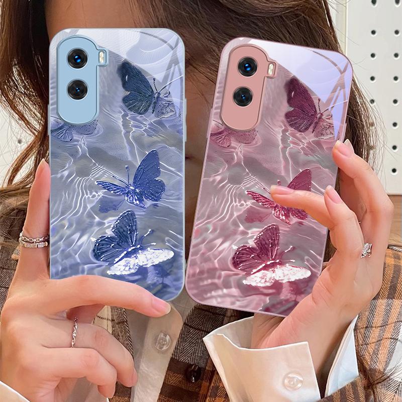 Счастливая бабочка Белая Для Honor 200 90 8X 9X Pro Lite P50 P40 Nova 10 11i P60 Magic4 6 Mate 20 50 Закаленное стекло Чехол для телефона