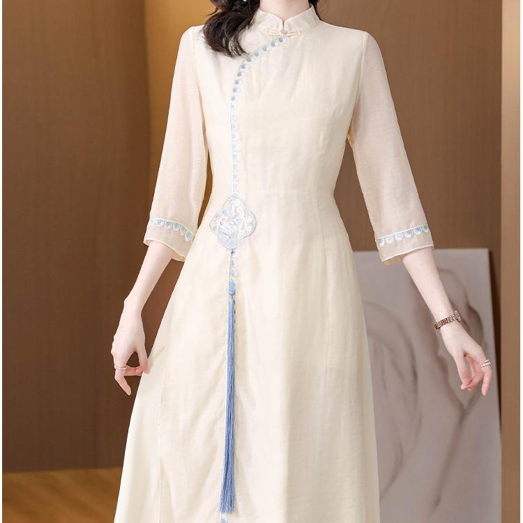 Женское платье, летние платья в китайском стиле в стиле ретро, ​​облегающие длинные модифицированные платья Cheongsam с вышивкой