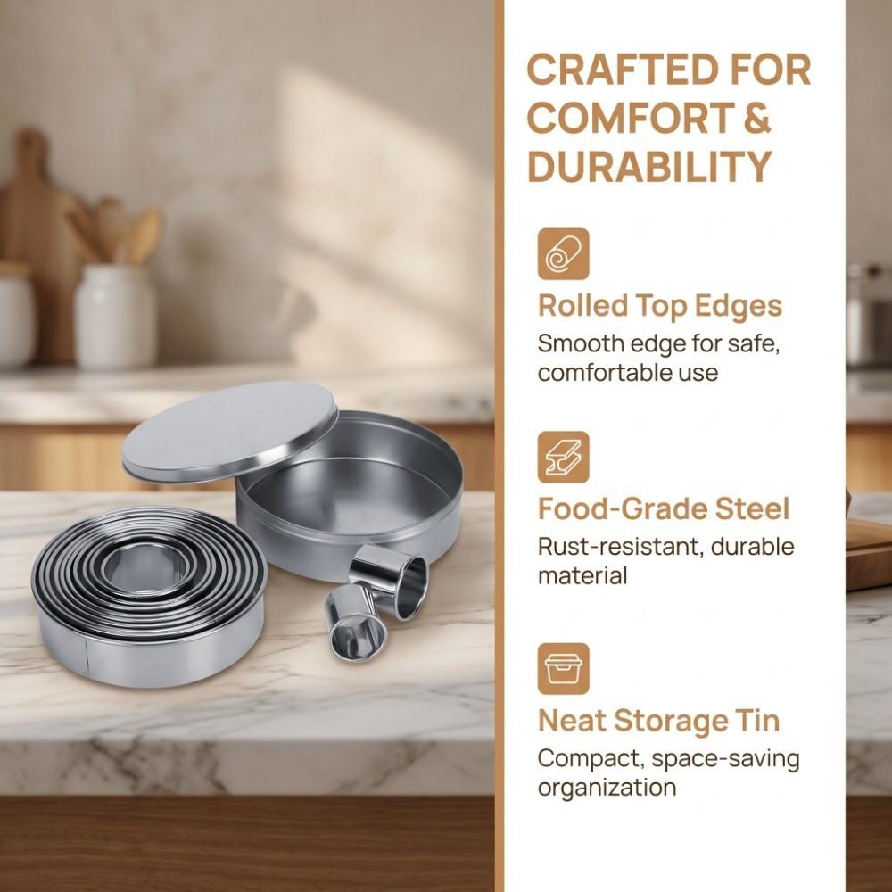 12pcs Stainless Steel Biscuit Cutter Round Shape Donut Cutter Cookie Pastry Dessert DIY Daily Use