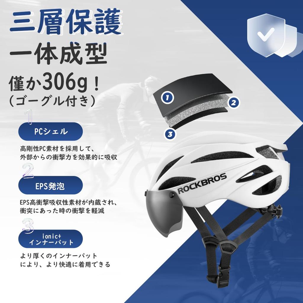 ROCKBROS Bicycle Helmet for CE Impact with Magnetic Goggles and Suitable for Road and Adjustable Size Matte Adults Certified, Lightweight, One-Piece