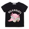 Cute Relax A Lot Axolotl Kids T-shirt Cartoon Funny Pun Graphic Clothes for Boys/Girls Cotton Short Sleeve Kids Summer Tops Tees