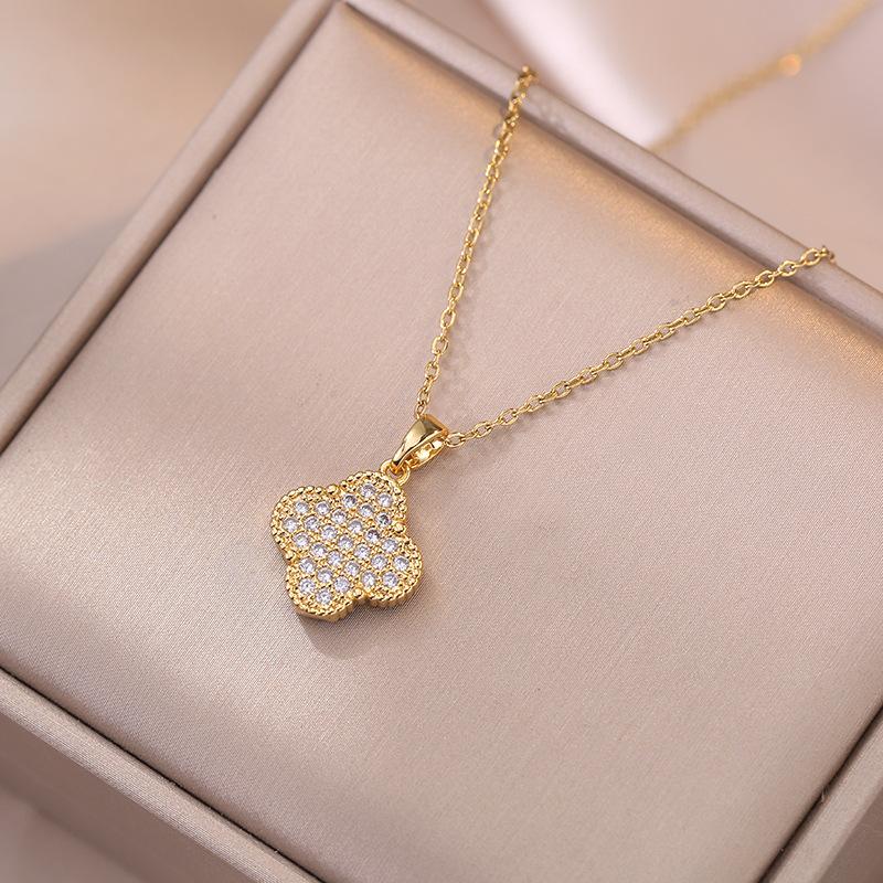 Красочные четыре листа травы циркон маленький и роскошный новый дизайн смысл кулон темперамент Lucky Grass ожерелье