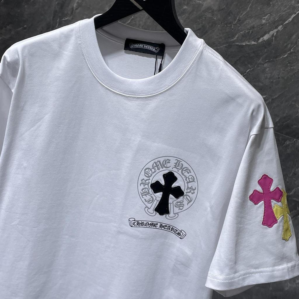 8923 CHROME HEARTS 2026 Лето Новая Высококачественная Хлопковая Круглый Вырез Свободная Большого Размера Мужская и Женская Футболка Футболка для Пары