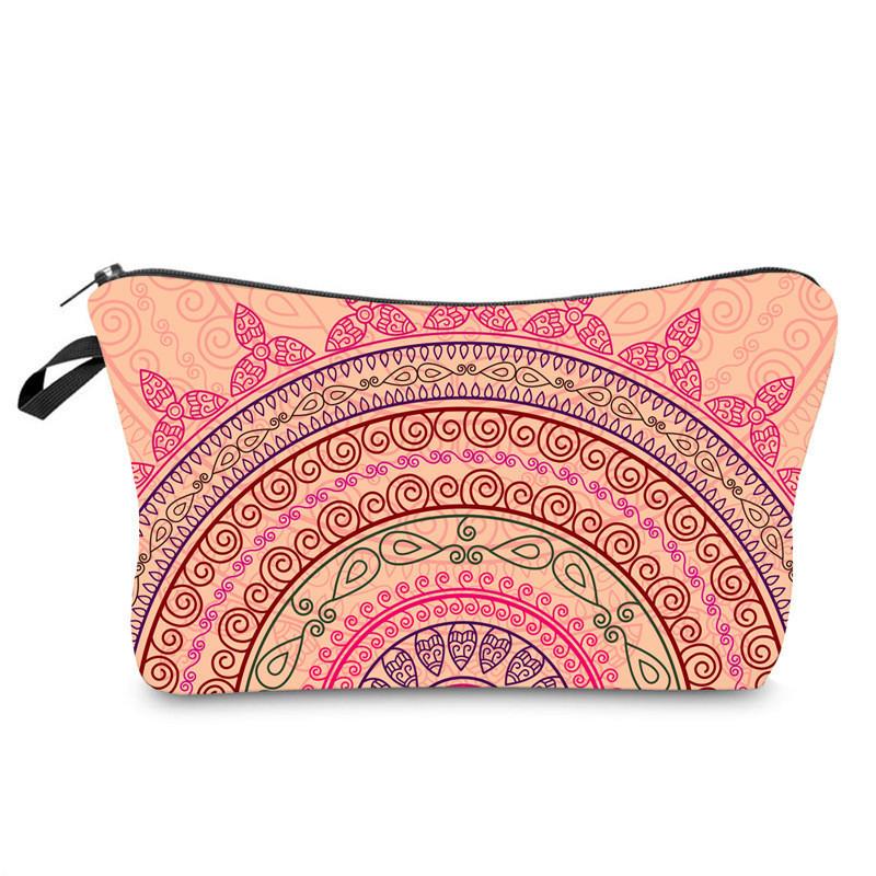 Trendy Vintage Mandala Flower Makeup Bag Handbag For Travel Polyester Lining Various Color Options